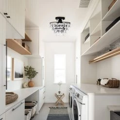 9.84 in. 1-Light Black Semi-Flush Mount with Crystal Shade by YANSUN -YANSUN Shop black yansun flush mount lights h cl021bn1 76 1000