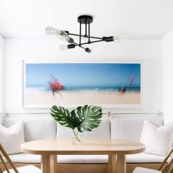 6-Light Black Sputnik Modern Linear Semi Flush Mount by YANSUN -YANSUN Shop black yansun flush mount lights h cl023 76 1000