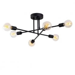 6-Light Black Sputnik Modern Linear Semi Flush Mount by YANSUN