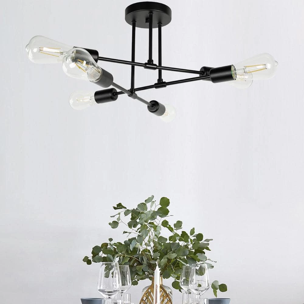 6-Light Black Sputnik Modern Linear Semi Flush Mount by YANSUN 4 6-Light Black Sputnik Modern Linear Semi Flush Mount by YANSUN - Image 2