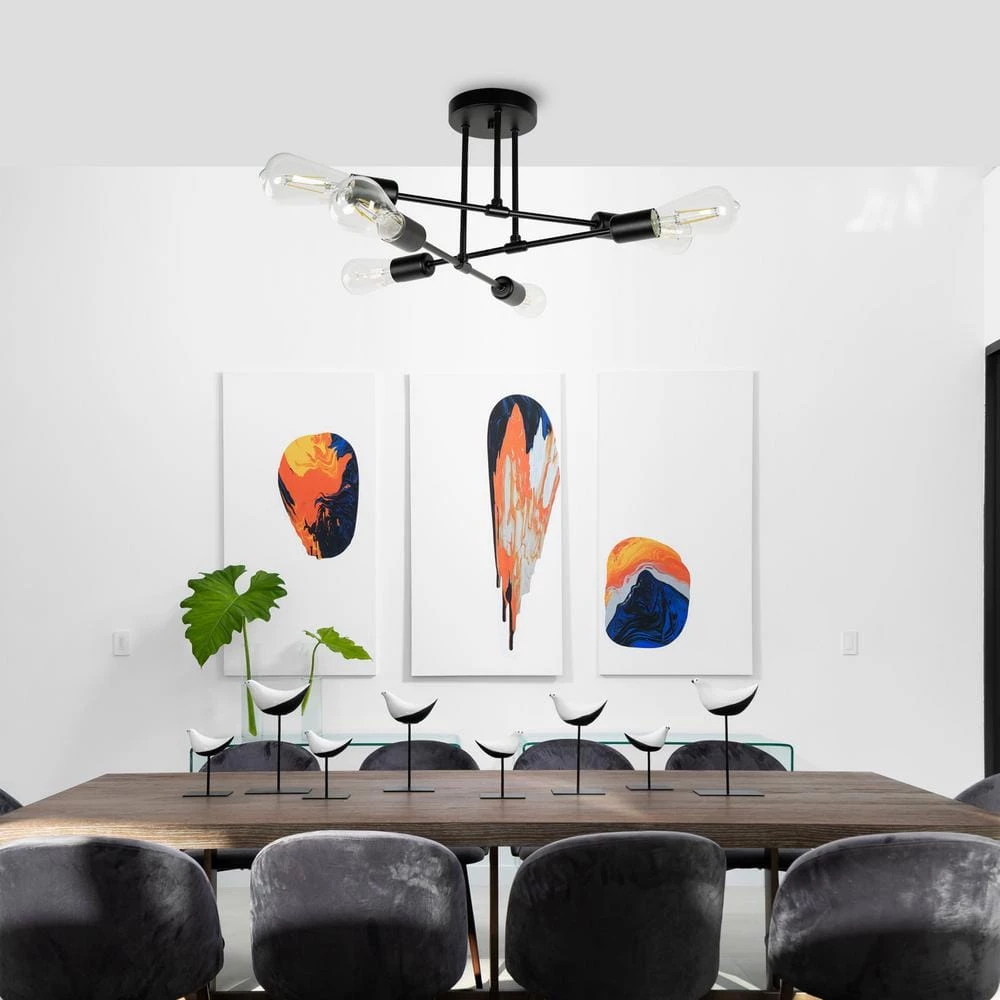 6-Light Black Sputnik Modern Linear Semi Flush Mount by YANSUN 9 6-Light Black Sputnik Modern Linear Semi Flush Mount by YANSUN - Image 7