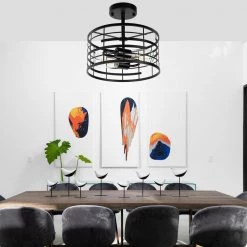 11.81 in. 2-Light Rustic Farmhouse Black Drum Semi Flush Mount by YANSUN -YANSUN Shop black yansun flush mount lights h cl024 1f 1000