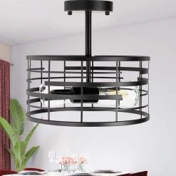 11.81 in. 2-Light Rustic Farmhouse Black Drum Semi Flush Mount by YANSUN -YANSUN Shop black yansun flush mount lights h cl024 44 1000