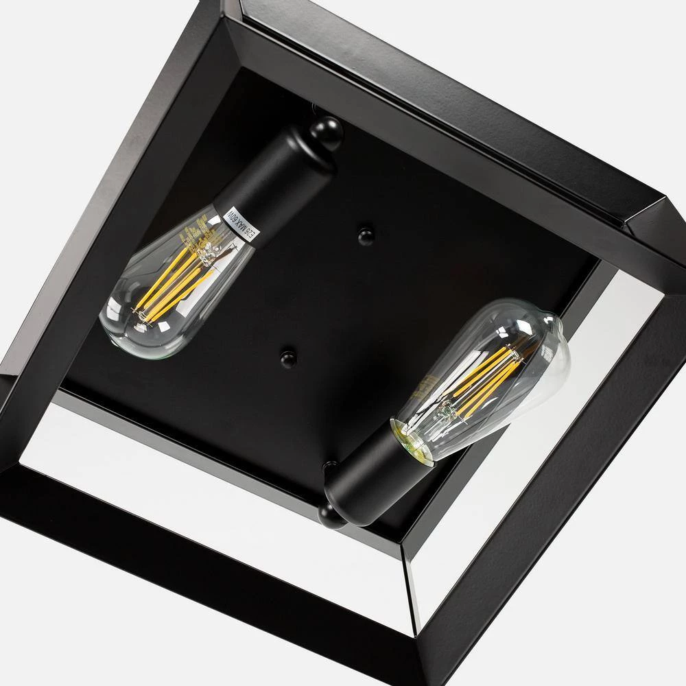 2-Light Black Farmhouse Caged Square Flush Mount Industrial Vintage Ceiling Lighting by YANSUN 9 2-Light Black Farmhouse Caged Square Flush Mount Industrial Vintage Ceiling Lighting by YANSUN - Image 7