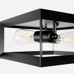 2-Light Black Farmhouse Caged Square Flush Mount Industrial Vintage Ceiling Lighting by YANSUN 15 2-Light Black Farmhouse Caged Square Flush Mount Industrial Vintage Ceiling Lighting by YANSUN -YANSUN Shop black yansun flush mount lights h cl025 4f 1000