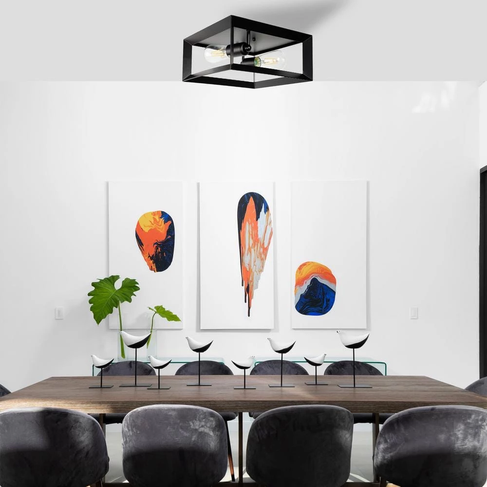 2-Light Black Farmhouse Caged Square Flush Mount Industrial Vintage Ceiling Lighting by YANSUN 5 2-Light Black Farmhouse Caged Square Flush Mount Industrial Vintage Ceiling Lighting by YANSUN - Image 3