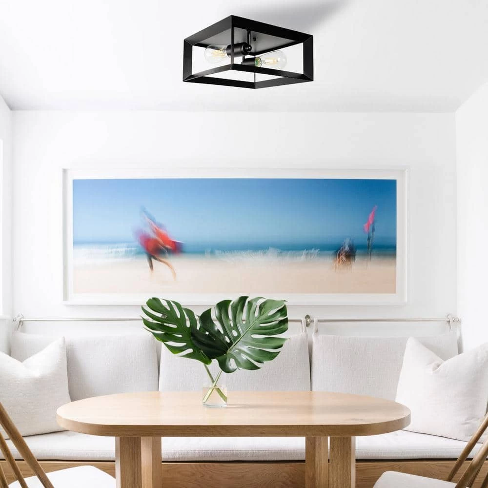 2-Light Black Farmhouse Caged Square Flush Mount Industrial Vintage Ceiling Lighting by YANSUN 11 2-Light Black Farmhouse Caged Square Flush Mount Industrial Vintage Ceiling Lighting by YANSUN - Image 9