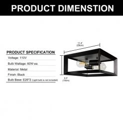 2-Light Black Farmhouse Caged Square Flush Mount Industrial Vintage Ceiling Lighting by YANSUN 14 2-Light Black Farmhouse Caged Square Flush Mount Industrial Vintage Ceiling Lighting by YANSUN -YANSUN Shop black yansun flush mount lights h cl025 c3 1000