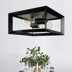 2-Light Black Farmhouse Caged Square Flush Mount Industrial Vintage Ceiling Lighting by YANSUN 18 2-Light Black Farmhouse Caged Square Flush Mount Industrial Vintage Ceiling Lighting by YANSUN -YANSUN Shop black yansun flush mount lights h cl025 fa 1000