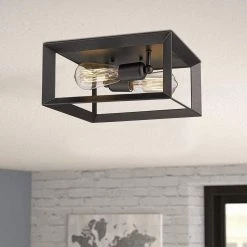 2-Light Black Farmhouse Caged Square Flush Mount Industrial Vintage Ceiling Lighting by YANSUN 13 2-Light Black Farmhouse Caged Square Flush Mount Industrial Vintage Ceiling Lighting by YANSUN -YANSUN Shop black yansun flush mount lights h cl025n1 1f 1000
