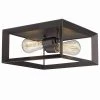 2-Light Black Farmhouse Caged Square Flush Mount Industrial Vintage Ceiling Lighting by YANSUN