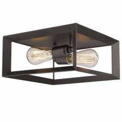 2-Light Black Farmhouse Caged Square Flush Mount Industrial Vintage Ceiling Lighting by YANSUN