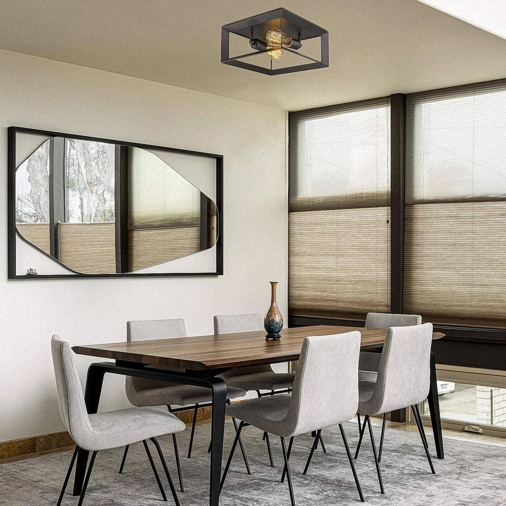 2-Light Black Farmhouse Caged Square Flush Mount Industrial Vintage Ceiling Lighting by YANSUN 9 2-Light Black Farmhouse Caged Square Flush Mount Industrial Vintage Ceiling Lighting by YANSUN - Image 7