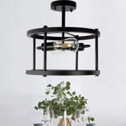 13 in. 2-Light Black Mount Light Farmhouse Semi-Flush, Modern Rustic Metal Drum Ceiling Lighting by YANSUN -YANSUN Shop black yansun flush mount lights h cl027 44 1000