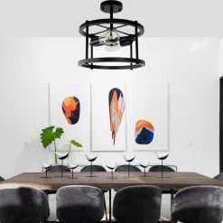 13 in. 2-Light Black Mount Light Farmhouse Semi-Flush Mount, Modern Rustic Metal Drum Ceiling Lighting by YANSUN -YANSUN Shop black yansun flush mount lights h cl027n1 76 1000