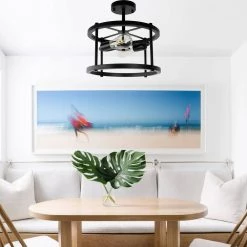 13 in. 2-Light Black Mount Light Farmhouse Semi-Flush Mount, Modern Rustic Metal Drum Ceiling Lighting by YANSUN -YANSUN Shop black yansun flush mount lights h cl027n1 fa 1000