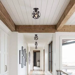 7.87 in. 1-Light Black Caged Globe Semi-Flush Mount, Industrial Style by YANSUN -YANSUN Shop black yansun flush mount lights h cl028 4f 1000