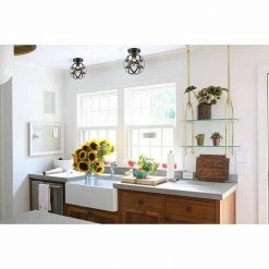 7.87 in. 1-Light Black Caged Globe Semi-Flush Mount, Industrial Style by YANSUN -YANSUN Shop black yansun flush mount lights h cl028 fa 1000