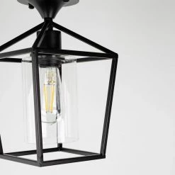 7 in. 1-Light Black Farmhouse Retro Cage Semi Flush Mount with Glass Shade by YANSUN -YANSUN Shop black yansun flush mount lights h cl029 44 1000