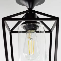 7 in. 1-Light Black Farmhouse Retro Cage Semi Flush Mount with Glass Shade by YANSUN -YANSUN Shop black yansun flush mount lights h cl029 4f 1000