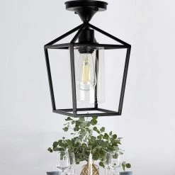 7 in. 1-Light Black Farmhouse Retro Cage Semi Flush Mount with Glass Shade by YANSUN -YANSUN Shop black yansun flush mount lights h cl029 66 1000