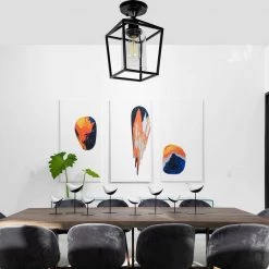 7 in. 1-Light Black Farmhouse Retro Cage Semi Flush Mount with Glass Shade by YANSUN -YANSUN Shop black yansun flush mount lights h cl029 76 1000