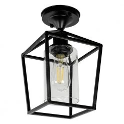 7 in. 1-Light Black Farmhouse Retro Cage Semi Flush Mount with Glass Shade by YANSUN -YANSUN Shop black yansun flush mount lights h cl029 c3 1000