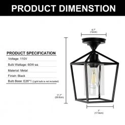 7 in. 1-Light Black Farmhouse Retro Cage Semi Flush Mount with Glass Shade by YANSUN -YANSUN Shop black yansun flush mount lights h cl029 fa 1000