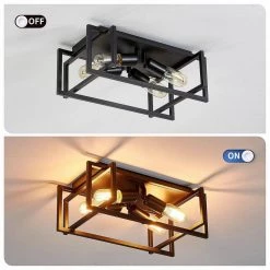 4-Light Black Flush Mount Farmhouse Caged Square Industrial Vintage Ceiling Lighting by YANSUN 13 4-Light Black Flush Mount Farmhouse Caged Square Industrial Vintage Ceiling Lighting by YANSUN -YANSUN Shop black yansun flush mount lights h cl030 1f 1000