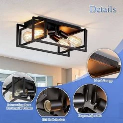 4-Light Black Flush Mount Farmhouse Caged Square Industrial Vintage Ceiling Lighting by YANSUN 12 4-Light Black Flush Mount Farmhouse Caged Square Industrial Vintage Ceiling Lighting by YANSUN -YANSUN Shop black yansun flush mount lights h cl030 4f 1000