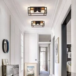 4-Light Black Flush Mount Farmhouse Caged Square Industrial Vintage Ceiling Lighting by YANSUN 15 4-Light Black Flush Mount Farmhouse Caged Square Industrial Vintage Ceiling Lighting by YANSUN -YANSUN Shop black yansun flush mount lights h cl030 fa 1000