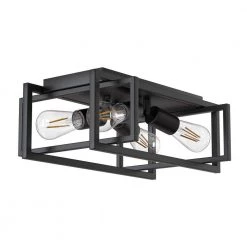 4-Light Black Farmhouse Caged Square Flush Mount Industrial Vintage Ceiling Lighting by YANSUN