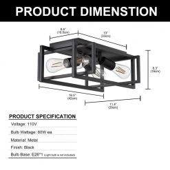 4-Light Black Farmhouse Caged Square Flush Mount Industrial Vintage Ceiling Lighting by YANSUN -YANSUN Shop black yansun flush mount lights h cl030n1 c3 1000