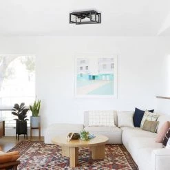 4-Light Black Farmhouse Caged Square Flush Mount Industrial Vintage Ceiling Lighting by YANSUN -YANSUN Shop black yansun flush mount lights h cl030n1 fa 1000