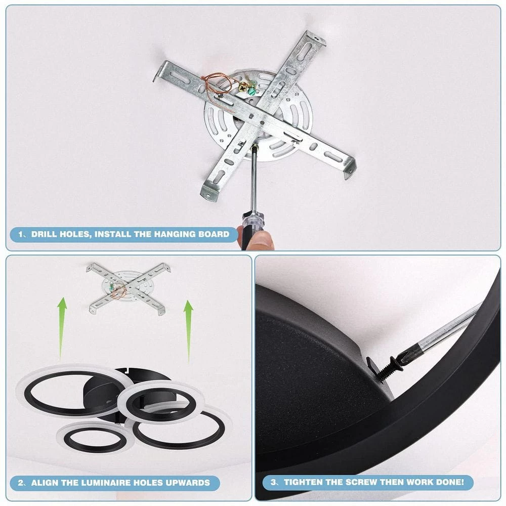 21.65 in. 4 Rings Integrated LED Black Modern LED Flush Mount Ceiling Light by YANSUN 8 21.65 in. 4 Rings Integrated LED Black Modern LED Flush Mount Ceiling Light by YANSUN - Image 6