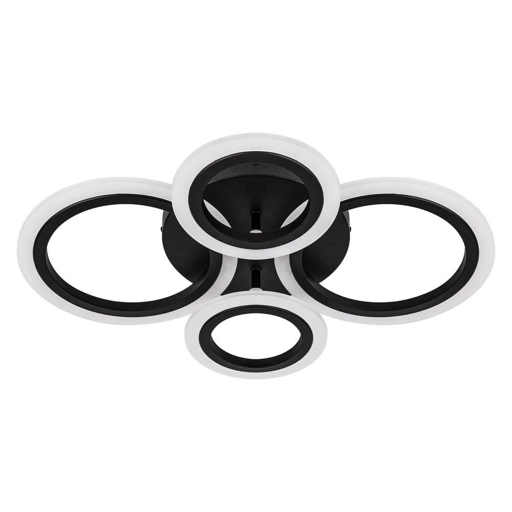21.65 in. 4 Rings Integrated LED Black Modern LED Flush Mount Ceiling Light by YANSUN 3 21.65 in. 4 Rings Integrated LED Black Modern LED Flush Mount Ceiling Light by YANSUN