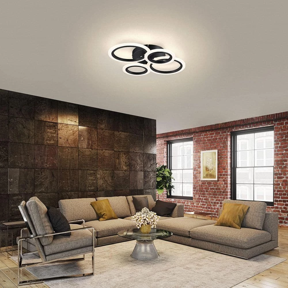 21.65 in. 4 Rings Integrated LED Black Modern LED Flush Mount Ceiling Light by YANSUN 10 21.65 in. 4 Rings Integrated LED Black Modern LED Flush Mount Ceiling Light by YANSUN - Image 8