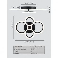 21.65 in. 4 Rings Integrated LED Black Modern LED Flush Mount Ceiling Light by YANSUN 12 21.65 in. 4 Rings Integrated LED Black Modern LED Flush Mount Ceiling Light by YANSUN -YANSUN Shop black yansun flush mount lights h cl039 c3 1000