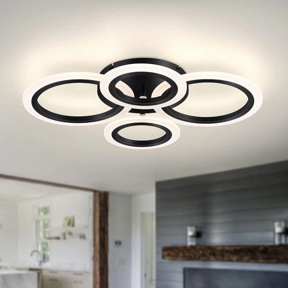 21.65 in. 4 Rings Integrated LED Black Modern LED Flush Mount Ceiling Light by YANSUN 4 21.65 in. 4 Rings Integrated LED Black Modern LED Flush Mount Ceiling Light by YANSUN - Image 2