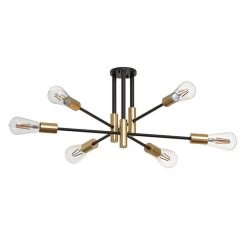 32.7 in. 6-Light Black Unique Modern Sputnik Semi-Flush Mount with Aged Brass Socket Cups by YANSUN