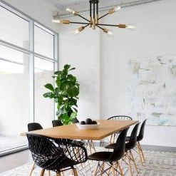 32.7 in. 6-Light Black Unique Modern Sputnik Semi-Flush Mount with Aged Brass Socket Cups by YANSUN -YANSUN Shop black yansun flush mount lights h dz027 76 1000