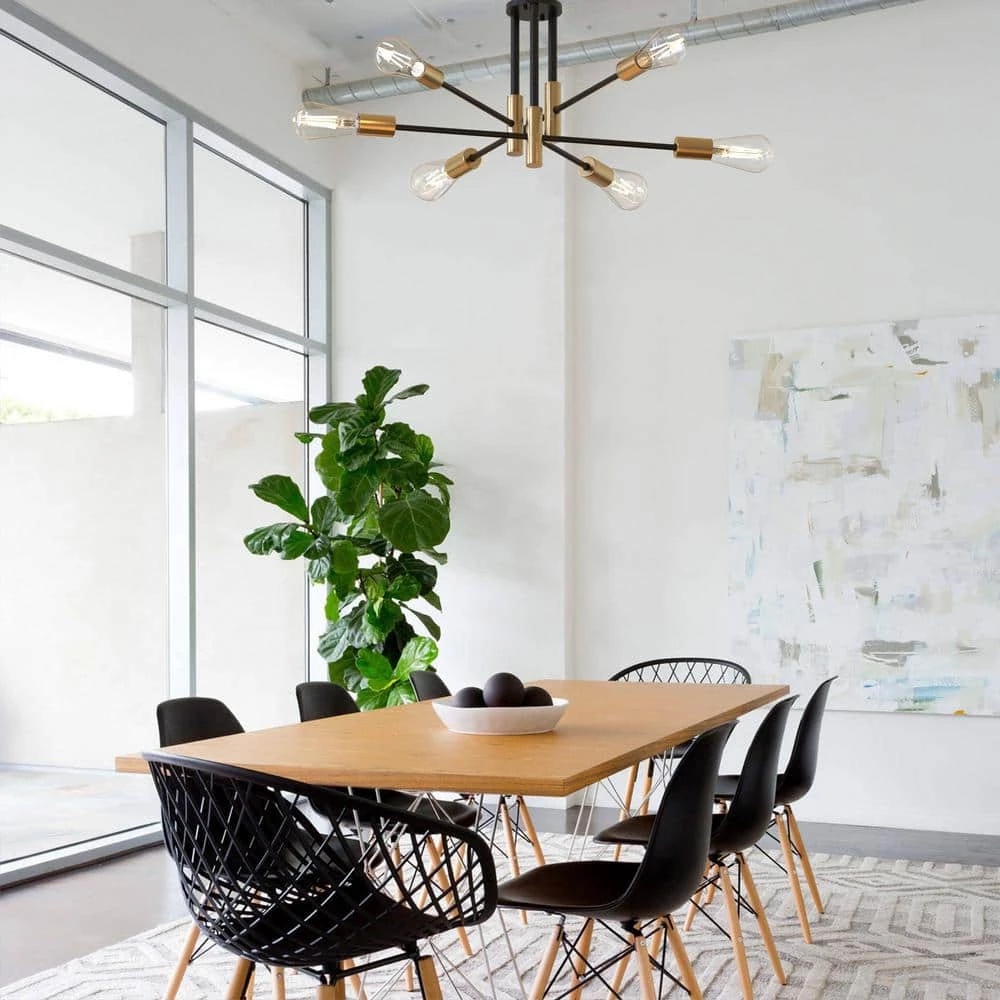 32.7 in. 6-Light Black Sputnik Semi Flush Mount, Vintage Mid-Centuries Celling Light Fixture by YANSUN 10 32.7 in. 6-Light Black Sputnik Semi Flush Mount, Vintage Mid-Centuries Celling Light Fixture by YANSUN - Image 8