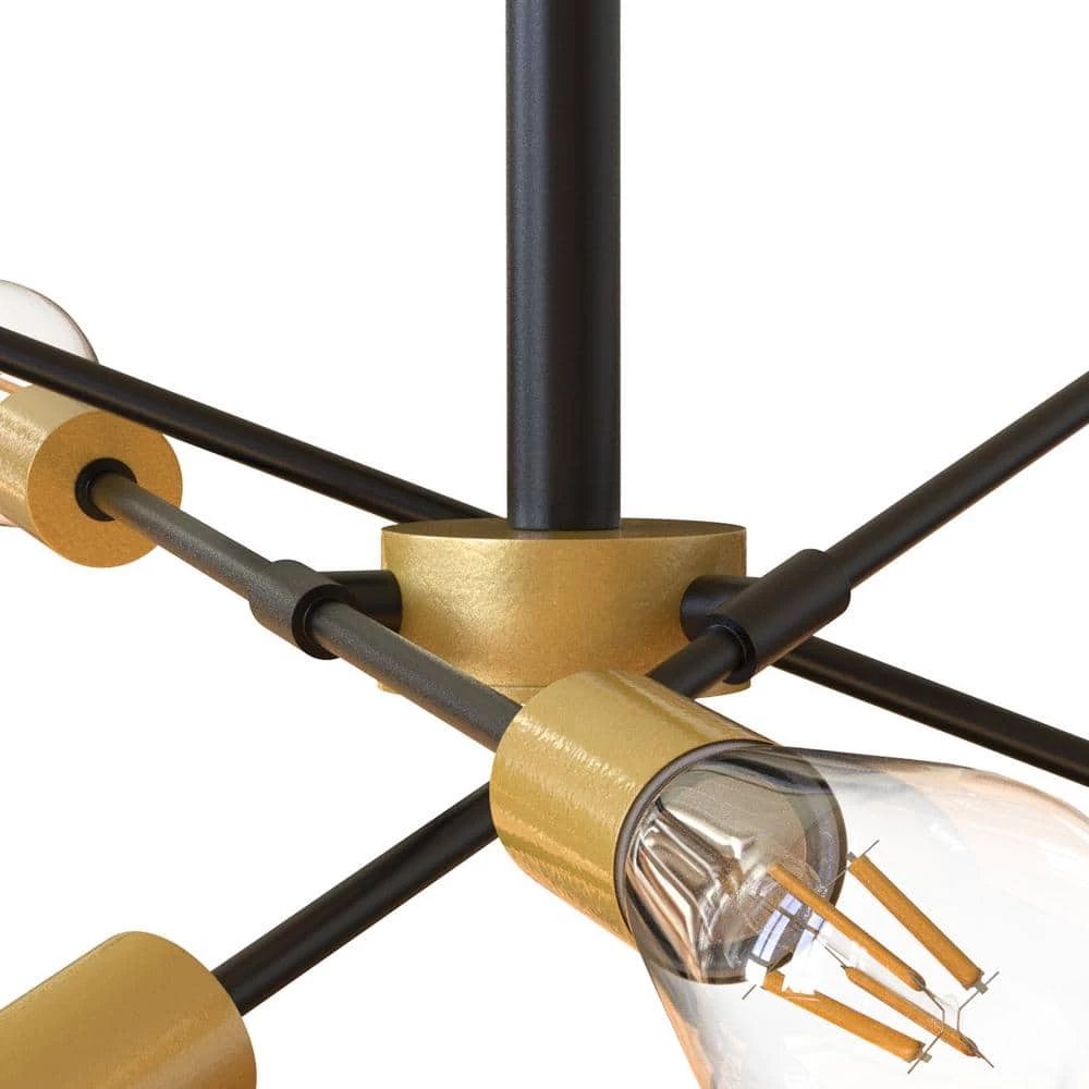 25 in.6-Light Black Mid-Century Sputnik Pendant Light, Slmple Semi-Flush Mount with Brass Socket Cups by YANSUN 7 25 in.6-Light Black Mid-Century Sputnik Pendant Light, Slmple Semi-Flush Mount with Brass Socket Cups by YANSUN - Image 5