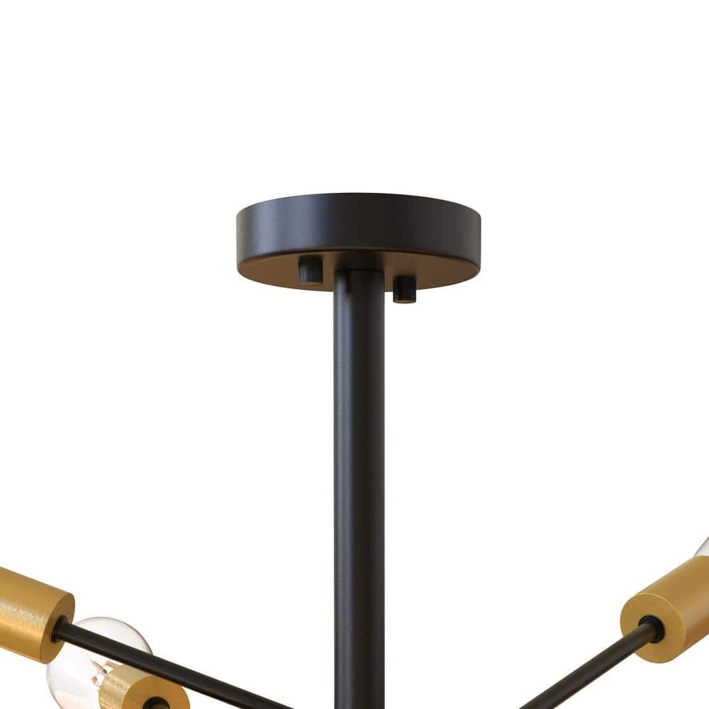 25 in.6-Light Black Mid-Century Sputnik Pendant Light, Slmple Semi-Flush Mount with Brass Socket Cups by YANSUN 6 25 in.6-Light Black Mid-Century Sputnik Pendant Light, Slmple Semi-Flush Mount with Brass Socket Cups by YANSUN - Image 4