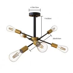 25 in.6-Light Black Mid-Century Sputnik Pendant Light, Slmple Semi-Flush Mount with Brass Socket Cups by YANSUN 12 25 in.6-Light Black Mid-Century Sputnik Pendant Light, Slmple Semi-Flush Mount with Brass Socket Cups by YANSUN -YANSUN Shop black yansun flush mount lights h dz028n1 c3 1000