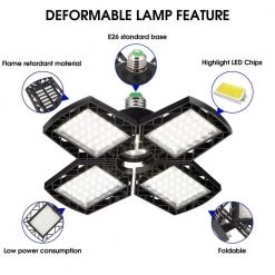 80-Watt Black Deformable LED Adjustable Garage Light Semi-Flush Mount Lighting, 4-Leaf 6000K Daylight White by YANSUN -YANSUN Shop black yansun flush mount lights h gl00201e26 4f 1000