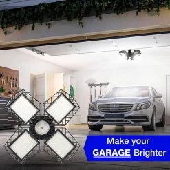 80-Watt Black Deformable LED Adjustable Garage Light Semi-Flush Mount Lighting, 4-Leaf 6000K Daylight White by YANSUN -YANSUN Shop black yansun flush mount lights h gl00301e26 76 1000