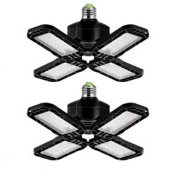 80-Watt Black Deformable LED Adjustable Garage Light Semi-Flush Mount Lighting, 4-Leaf 6000K Daylight White (2-Pack) by YANSUN
