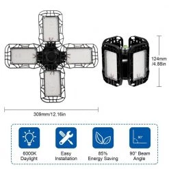 80-Watt Black Deformable LED Adjustable Garage Light Semi-Flush Mount Lighting, 4-Leaf 6000K Daylight White (2-Pack) by YANSUN 13 80-Watt Black Deformable LED Adjustable Garage Light Semi-Flush Mount Lighting, 4-Leaf 6000K Daylight White (2-Pack) by YANSUN -YANSUN Shop black yansun flush mount lights h gl00401e26 4f 1000