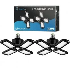 80-Watt Black Deformable LED Adjustable Garage Light Semi-Flush Mount Lighting, 4-Leaf 6000K Daylight White (2-Pack) by YANSUN